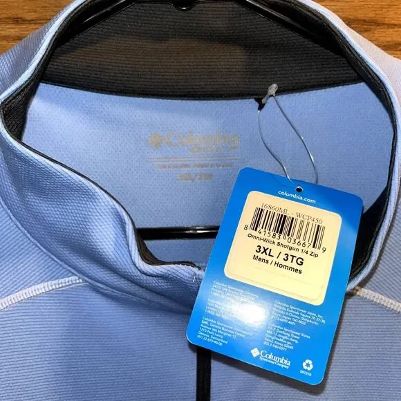 NWT Columbia Golf Quarter Zip Athletic Light Blue Men 3XL Pullover Casual - Picture 9 of 9
